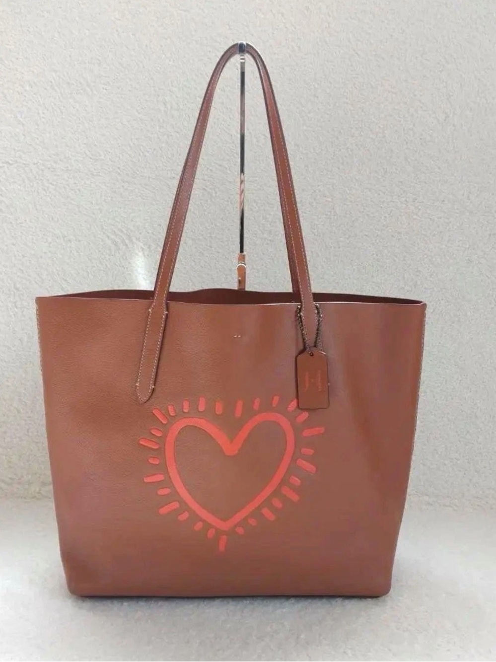 Coach Tan Leather Tote with Red Heart Motif